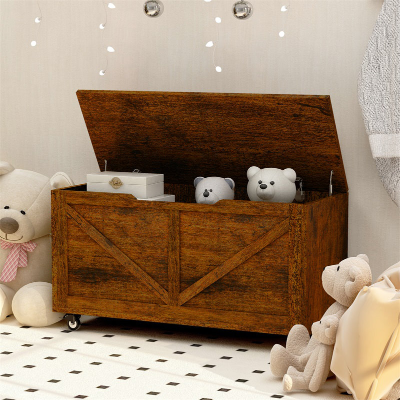 Gracie Oaks Storage Chest Storage Trunk on Wheels with Brakes Sturdy Storage Bench Supports 300 lbs Wooden